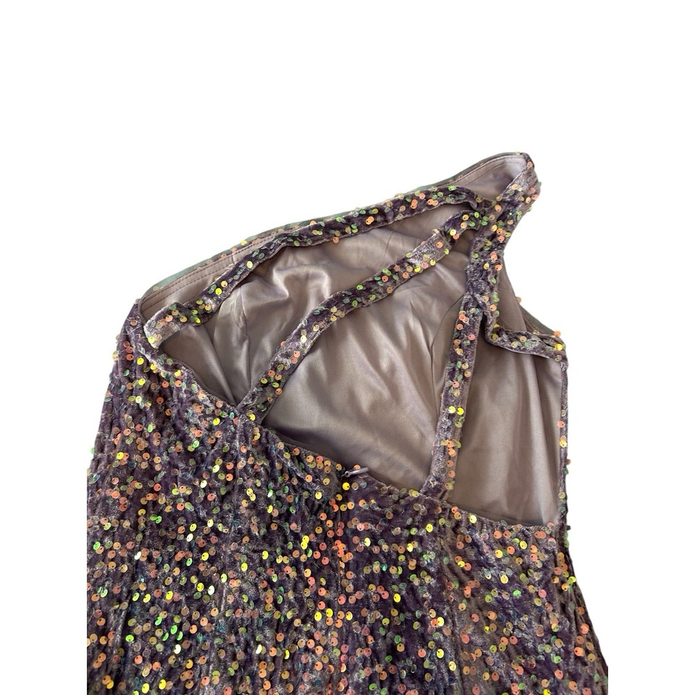 Prom Ball Homecoming One Strap Shirt Sequined Dress Purple New 8/M 3124 - Picture 3 of 7